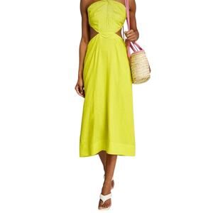 Farm Rio Sz L Lime Green Monstera Midi Halter Dress $195